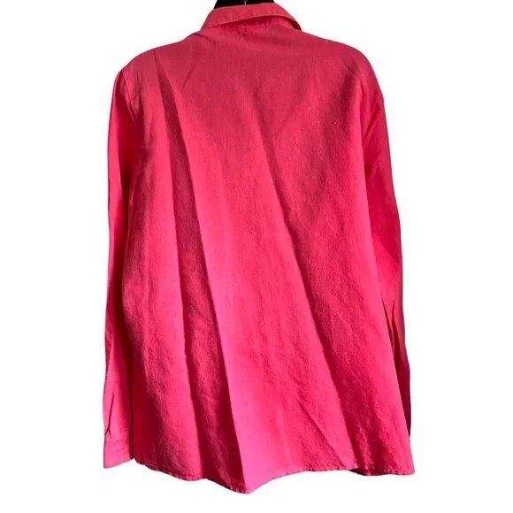 Vintage Pink Button-Up Linen Blend Shirt with Collared Neck & Chest Pockets - Picture 7 of 11